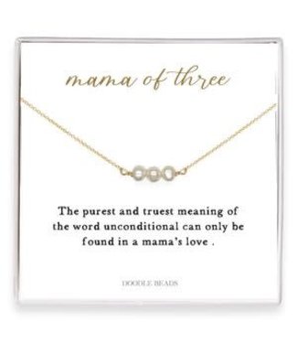 “Mama Of Three” Freshwater Pearl Necklace – A Gift Of Unconditional Love GOLD