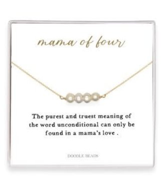 “Mama Of Four” Freshwater Pearl Necklace – A Gift Of Unconditional Love GOLD