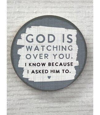 Circle Wooden Magnet - God Watching