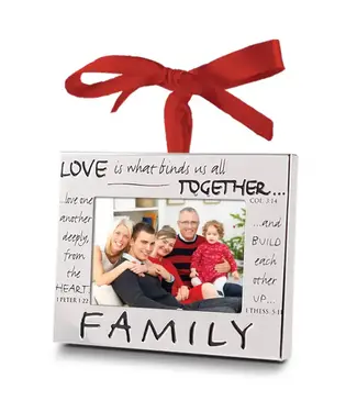 Ornament Silver Frame Family Ribbon Hang