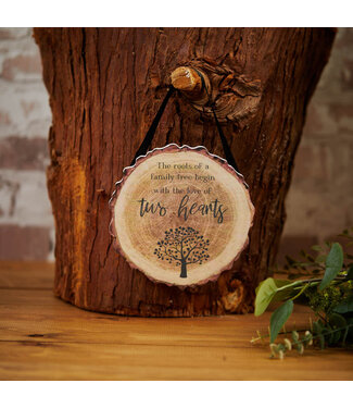 Tree Bark Plaque, 'The roots of a family tree begin with the love of two hearts'