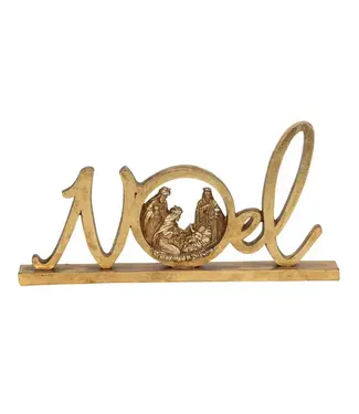 Gold Noel Sign Holy Family Resin 10"L