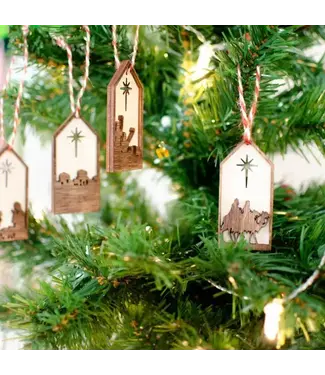 Faire: Birch and Tides Nativity Wood Window Ornaments Set of 4