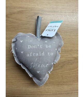 HAPPY HANGING HEART GREY LINEN WITH HEARTS DONT BE AFRAID TO SHINE