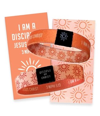 PINK ORANGE I Am A Disciple Of Jesus Christ Reversible Woven Wristband With Flame, 2024 LDS Youth Theme