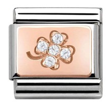 Nomination Link Rosékleurig - 430302-02 - Classic SYMBOLS IN STAINLESS STEEL WITH 9K ROSE GOLD AND CZ - Four Leaf Clover