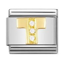 Nomination 030301/20 Letters & CZ T 18k Goud