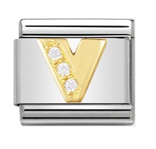 Nomination 030301/22 Letters & CZ V 18k Goud