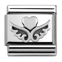Nomination Link - 330101-13 - Classic OXIDIZED SYMBOLS - Heart With Wings
