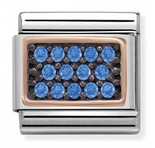 Nomination Link Rosékleurig - 430313-06 Classic PAVE 2 FINISHES - Rectangle Light Blue