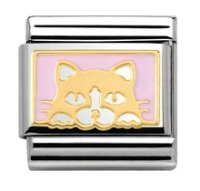 Nomination Link 030284/13 Cat With Pink Enamel