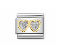 Nomination Link - 030220-01 -  Classic GLITTER SYMBOLS - Double Silver Hearts