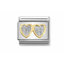 Nomination Link - 030220-01 -  Classic GLITTER SYMBOLS - Double Silver Hearts