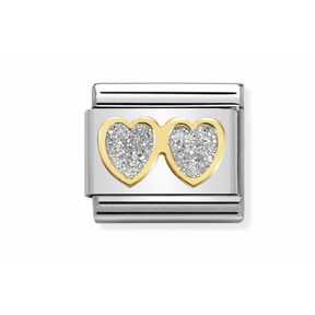 Nomination Link - 030220-01 -  Classic GLITTER SYMBOLS - Double Silver Hearts