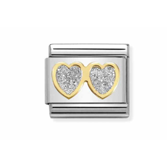 Nomination Link - 030220-01 -  Classic GLITTER SYMBOLS - Double Silver Hearts Nomination Link - 030220-01 -  Classic GLITTER SYMBOLS - Double Silver Hearts