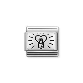 Nomination Link - 330109-60 - Classic OXYDISED PLATES - Light Bulb With Heart