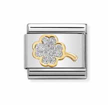 Nomination Link - 030220-03 - Classic GLITTER SYMBOLS - Silver Four Leaf Clover