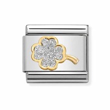 Nomination Link - 030220-03 - Classic GLITTER SYMBOLS - Silver Four Leaf Clover