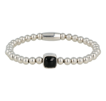 Zilverkleurige Armband Met Zwarte Onyx Edelsteen