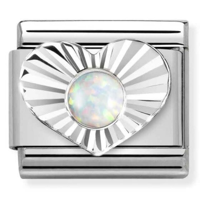 Nomination Link - 330508-07- Classic STONES - Diamond Heart - White Opal
