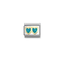 Nomination Link - 030220-12 - Classic GLITTER SYMBOLS - Double Light Blue Hearts