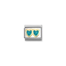 Nomination Link - 030220-12 - Classic GLITTER SYMBOLS - Double Light Blue Hearts