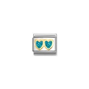 Nomination Link - 030220-12 - Classic GLITTER SYMBOLS - Double Light Blue Hearts