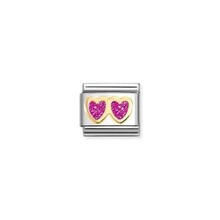 Nomination Link - 030220-13 - Classic GLITTER SYMBOLS - Double Fuchsia Hearts
