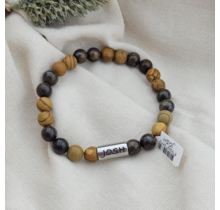 WOOD MIX BEADS ARMBAND SILVER