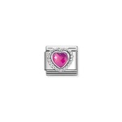 Nomination Link - 330606-030 - Classic CL FACETED STONES - Heart with Dots rich Setting Fuchsia