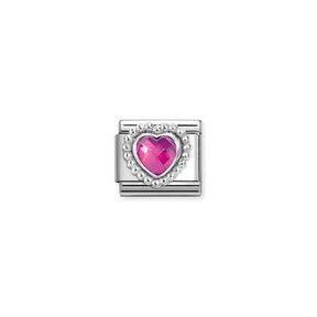 Nomination Link - 330606-030 - Classic CL FACETED STONES - Heart with Dots rich Setting Fuchsia