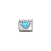 Nomination Link - 330605-039 - Classic CL FACETED STONES - Heart with Dots rich Setting Turquoise Nomination Link - 330605-039 - Classic CL FACETED STONES - Heart with Dots rich Setting Turquoise