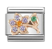 Nomination Link Rosékleurig - 430302-25 - Classic SYMBOLS IN STAINLESS STEEL WITH 9K ROSE GOLD AND CZ - Lilac Flower