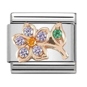 Nomination Link Rosékleurig - 430302-25 - Classic SYMBOLS IN STAINLESS STEEL WITH 9K ROSE GOLD AND CZ - Lilac Flower