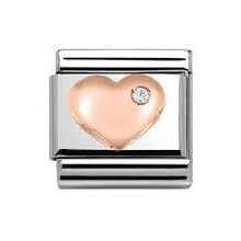Nomination Link Rosékleurig - 430305-01 - Classic SYMBOLS IN STAINLESS STEEL WITH 9K ROSE GOLD AND CZ - Heart