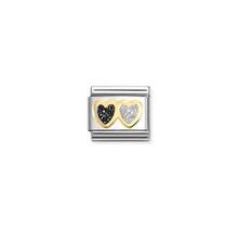 Nomination Link - 030220-15 - Classic GLITTER SYMBOLS - Double Heart Black and Silver