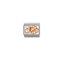 Nomination Link Rosékleurig - 430305-52 - Classic SYMBOLS IN STAINLESS STEEL WITH 9K ROSE GOLD AND CZ - Rounded Four Leaf Clover