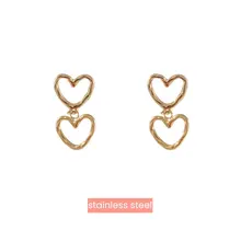 Double Dangling Hearts Oorbellen Goud E3772-2