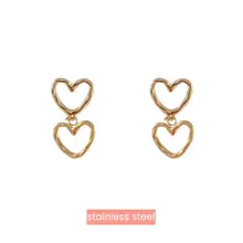 Double Dangling Hearts Oorbellen Goud E3772-2