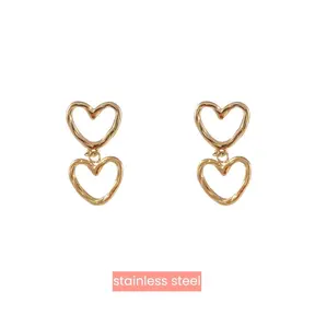 Double Dangling Hearts Oorbellen Goud E3772-2
