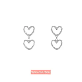 Double Dangling Hearts Oorbellen Zilver E3772-1