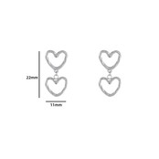 Double Dangling Hearts Oorbellen Zilver E3772-1