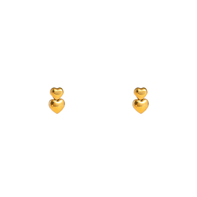 Double Heart Stud Goud Oorbellen E4801-2