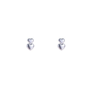 Double Heart Stud Zilver Oorbellen E4801-1