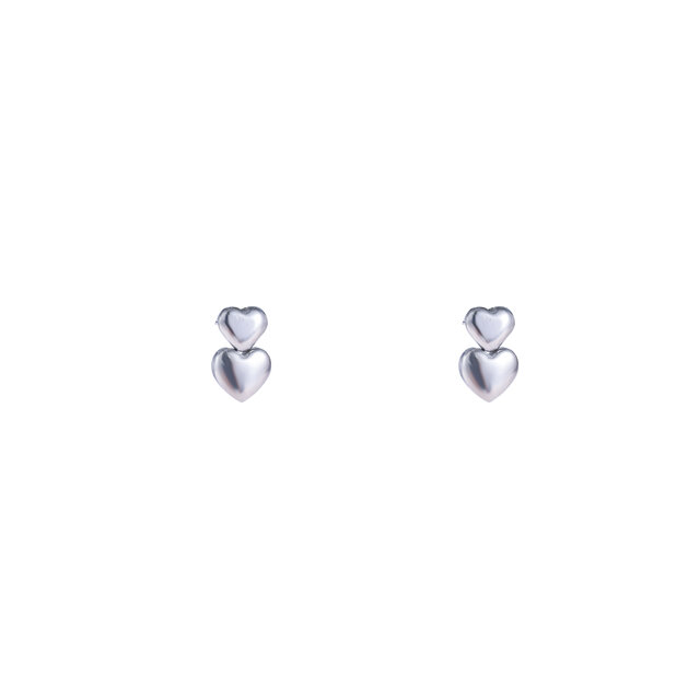 Double Heart Stud Zilver Oorbellen E4801-1
