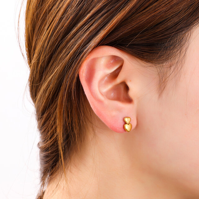 Double Heart Stud Goud Oorbellen E4801-2