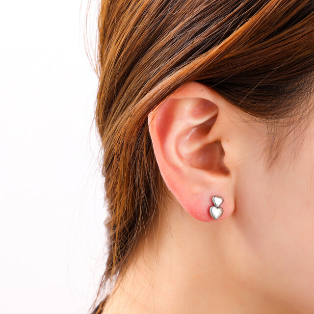 Double Heart Stud Zilver Oorbellen E4801-1