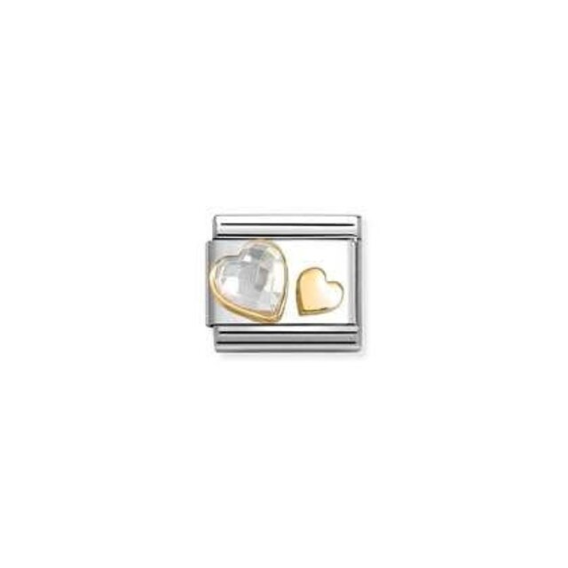 Nomination Link - 030613-08- Classic FACETED CZ with SYMBOLS - White Heart
