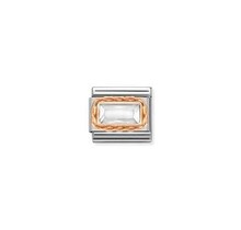 Nomination Link Rosékleurig - 430604-010 - Classic FACETED BAGUETTE WITH RICH SETTING - White