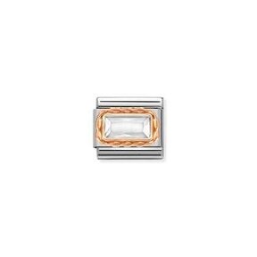 Nomination Link Rosékleurig - 430604-010 - Classic FACETED BAGUETTE WITH RICH SETTING - White